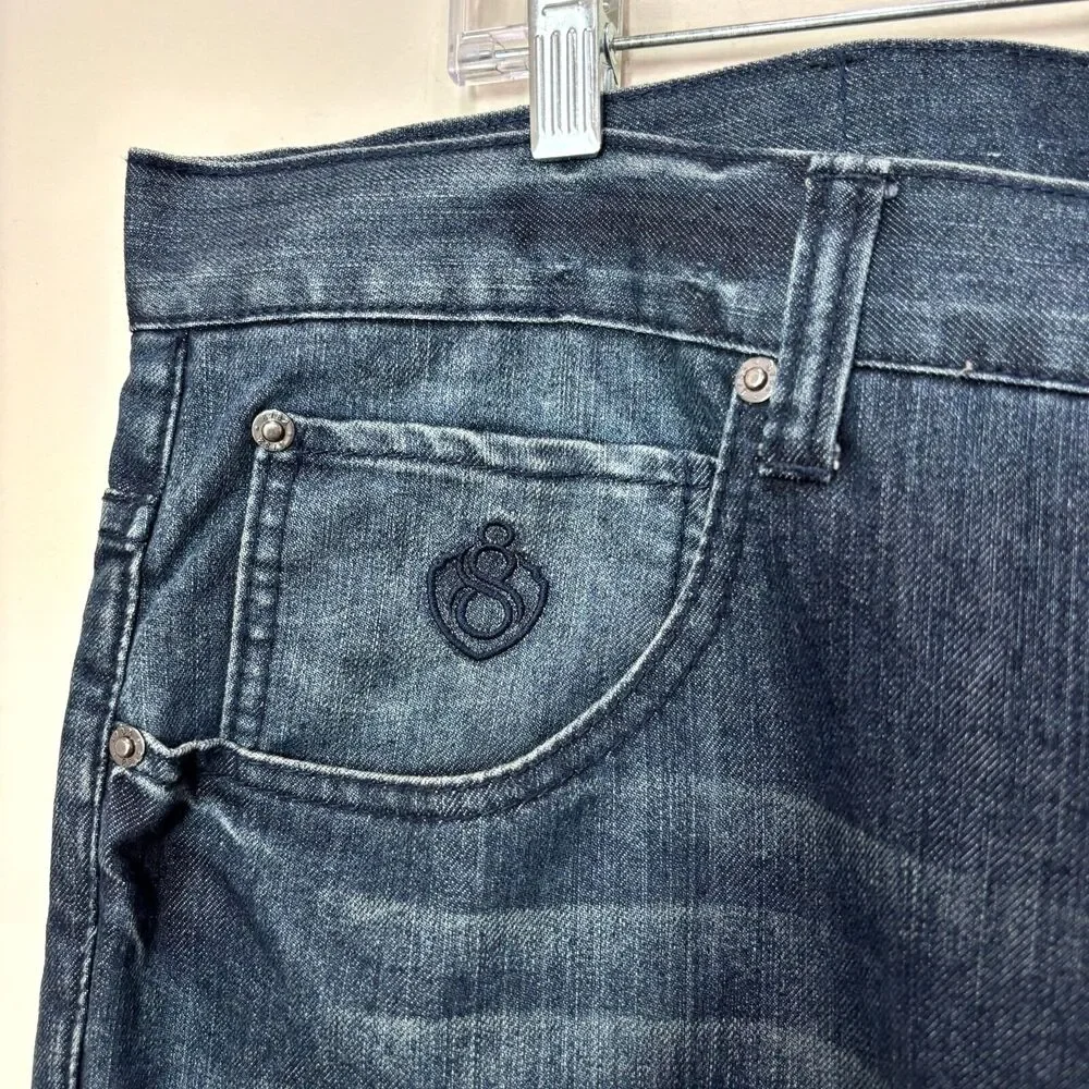 Eight 732 Blue Jeans Mens 40X34 Dark Wash Distress Streetwear Skater Hip Hop Y2K